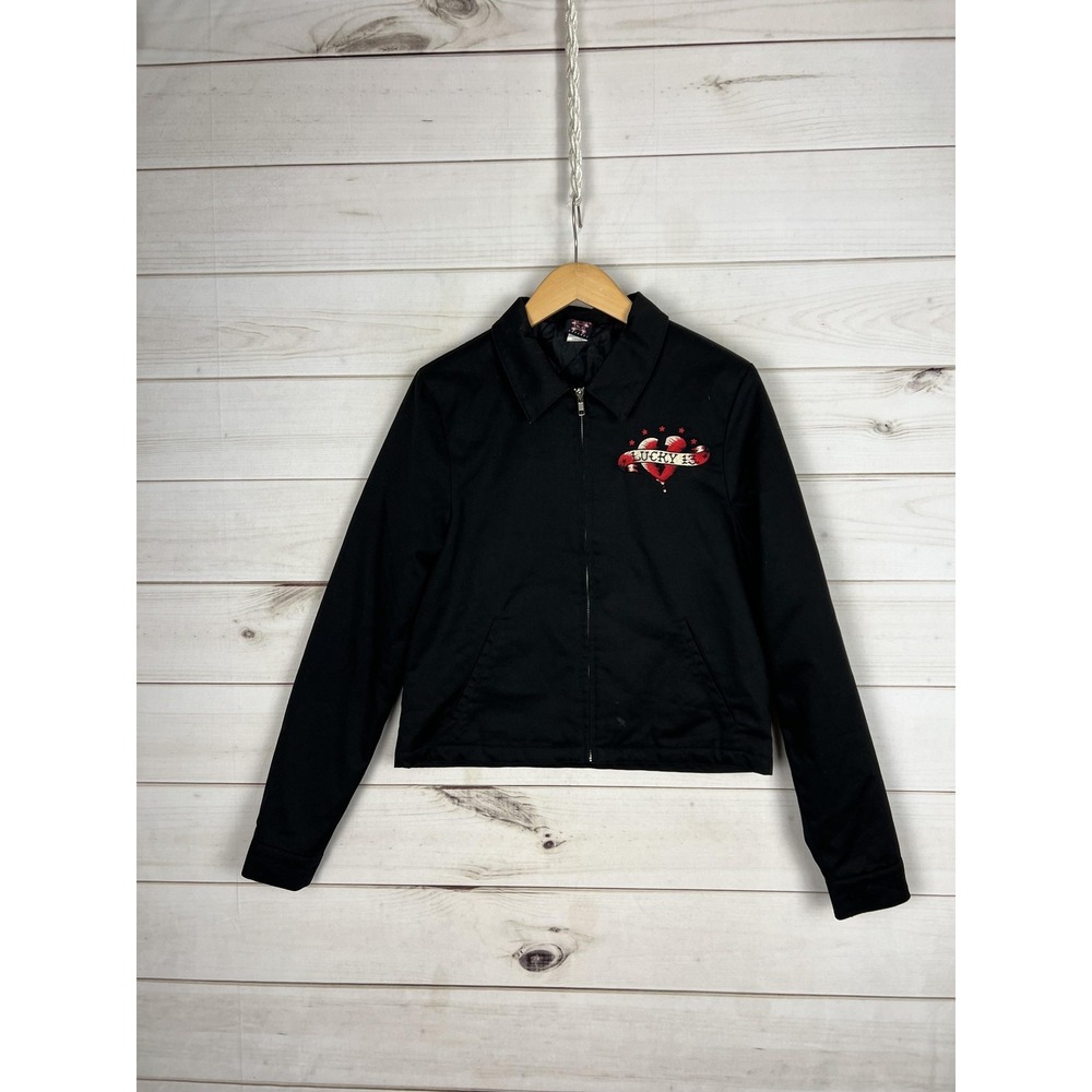 Lucky 13 Jacket Womens Small Black Embroidered Zip Up Love Kills Tattoo Style